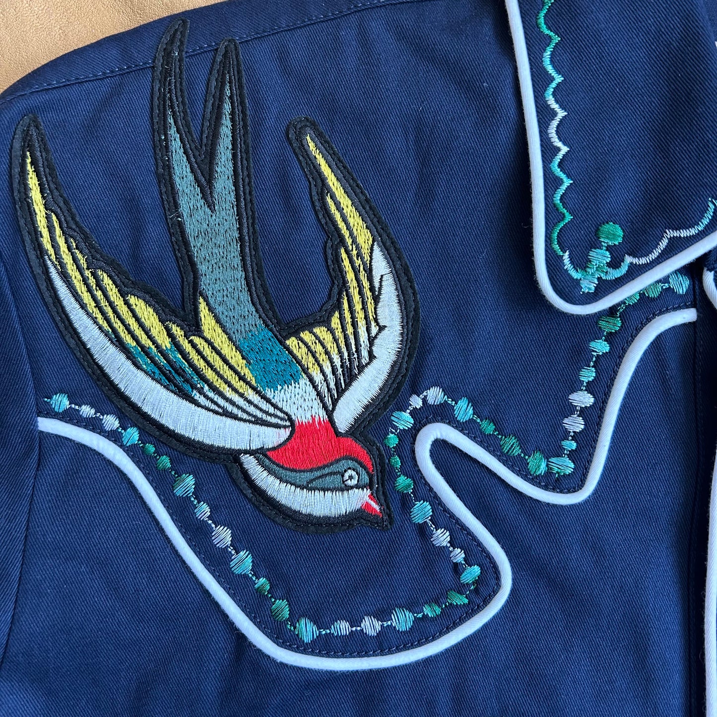 swallows on heavy shirt jacket. medium.